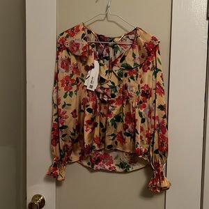 High Neck Blouse with Ruffle in Azarro Print